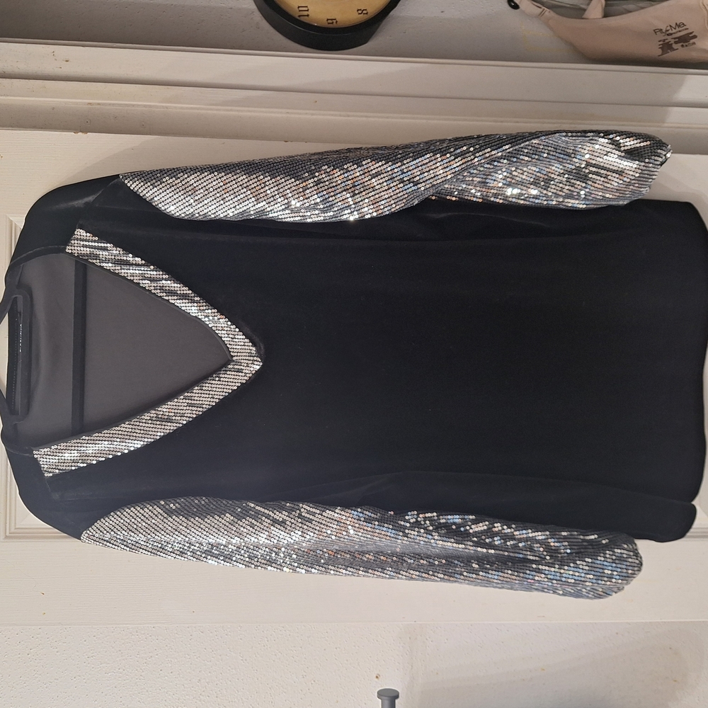 Black Top with Silver Sequin Sleeves